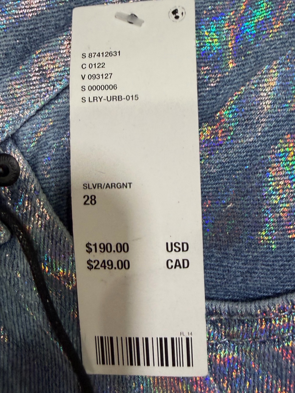NWT Neon Denim Leroy Coated Wide-Leg Jeans Holographic Silver 28 - Picture 7 of 15